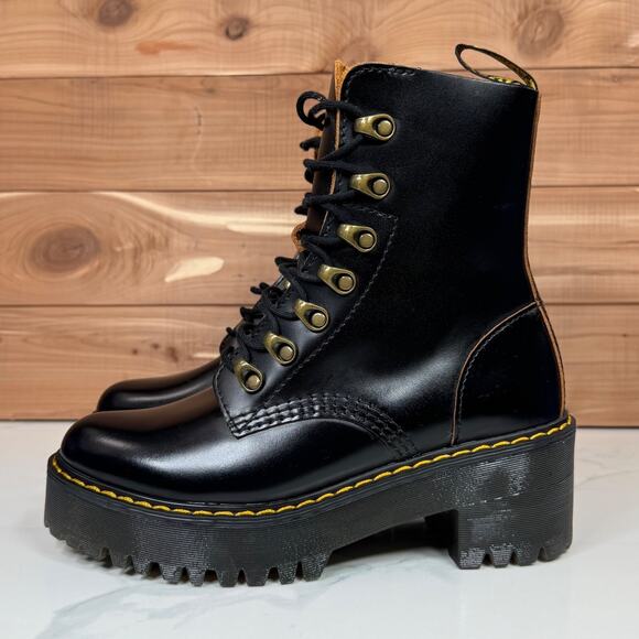 Dr Martens Women's Leona Vintage Smooth Leather Heeled Boots Chunky Black size 6 - Picture 10 of 16